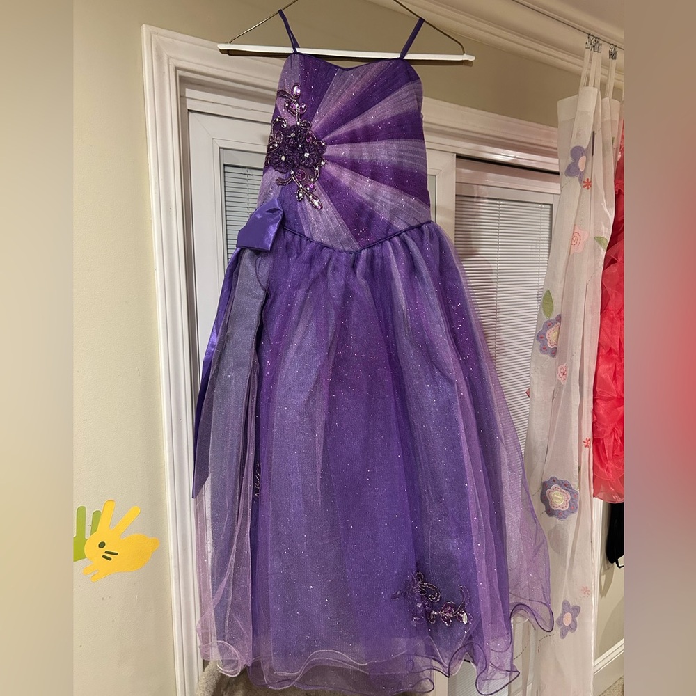 Purple Sparkly Gown with Floral Embellishments